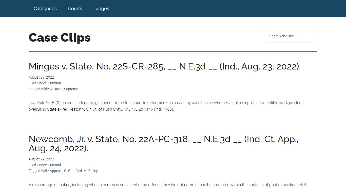 Case Clips – Published by the Indiana Office of Court Services